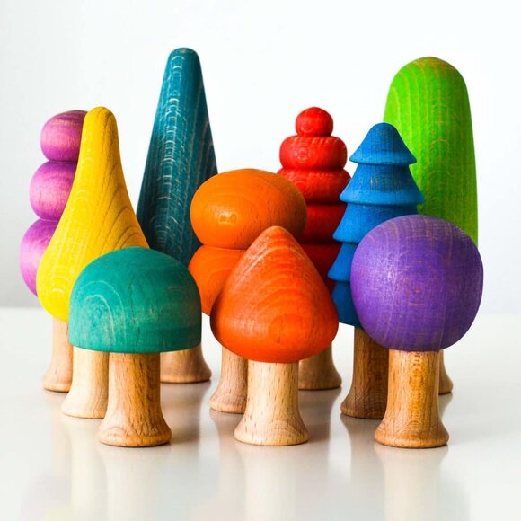 NWT Ocamora Wooden Toys Rainbow Forest Set of 10 - Picture 1 of 3